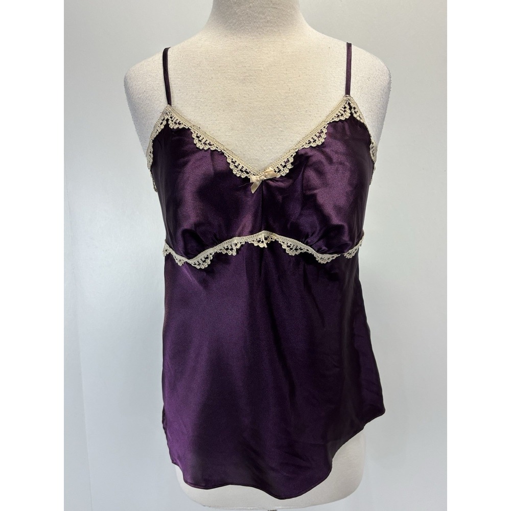 Gillian O'nalley Satin Cami Top Shirt Sz Large Women's Plum Lace Trim Whimsigoth